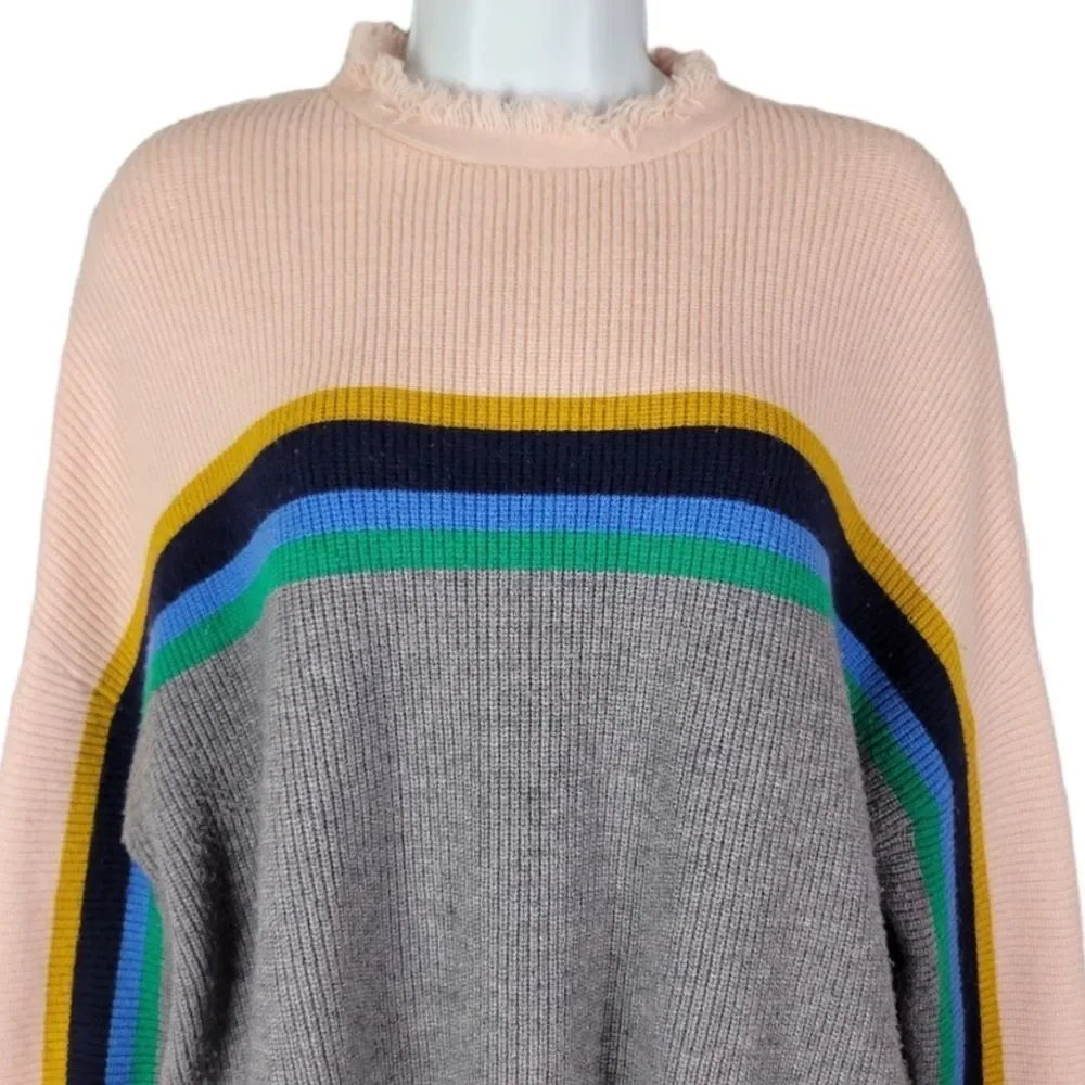 Anthropologie THML Sweater Stripe Fringe Hem & Neck Size S
